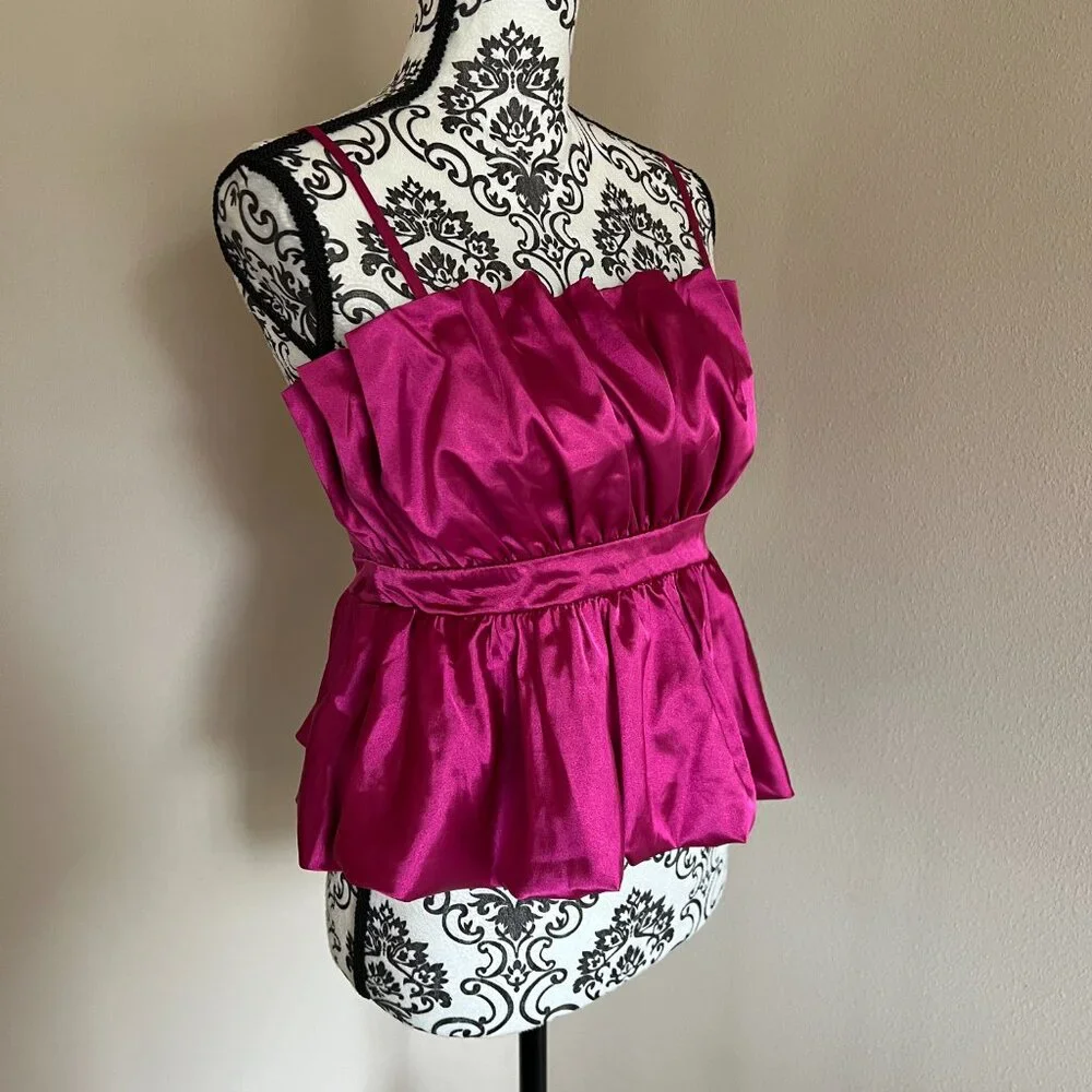 Thirty Thirty - Spaghetti Strap Peplum Top - Pink - Small